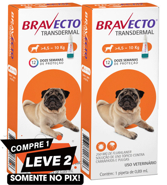 Bravecto Transdermal para Cães de 4,5 a 10 Kg - 250 mg - 2 Unidades