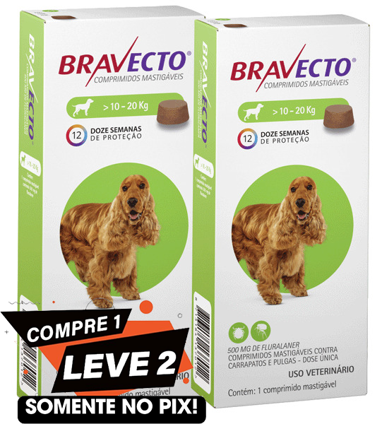 Bravecto para Cães de 10 a 20 Kg  - 500 mg - 2 Unidades