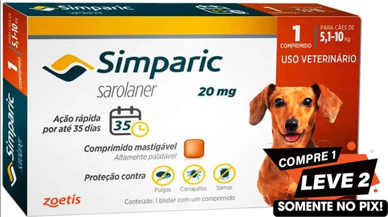 Simparic 20mg 5,1kg até 10kg 1 Comprimido para Cães