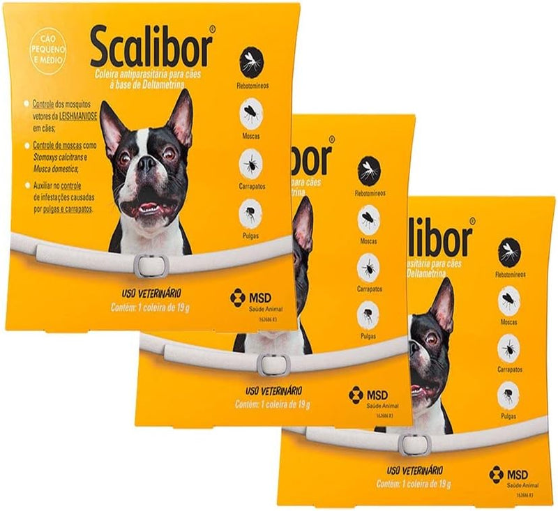 Kit 3 Coleiras Antipulgas Scalibor Cães Pequenos 48CM